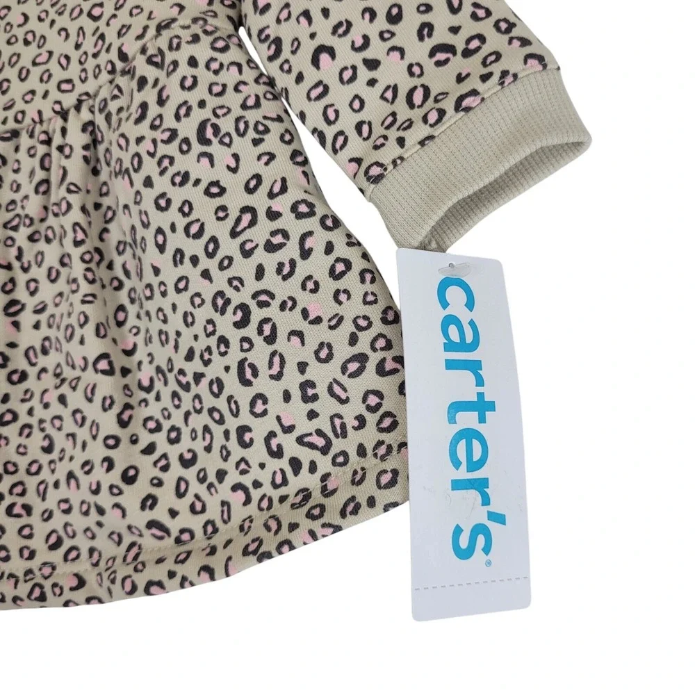 Carter's Baby Girls Newborn 2-pc dress Set animal print leopard diaper cover tan